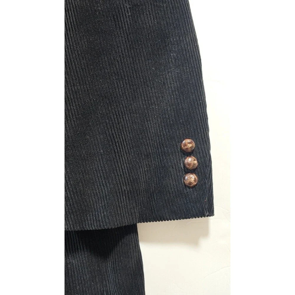 Club Uomo Men 52L Blazer Sport Coat Black Cotton Corduroy 2 Button Long Big Tall